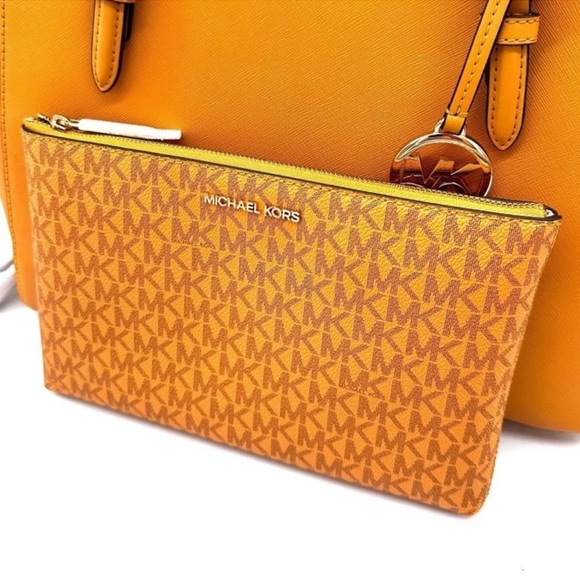 Michael Kors Charlotte LG Tote Bag 3 IN 1 Leather Shoulder Bag Cider